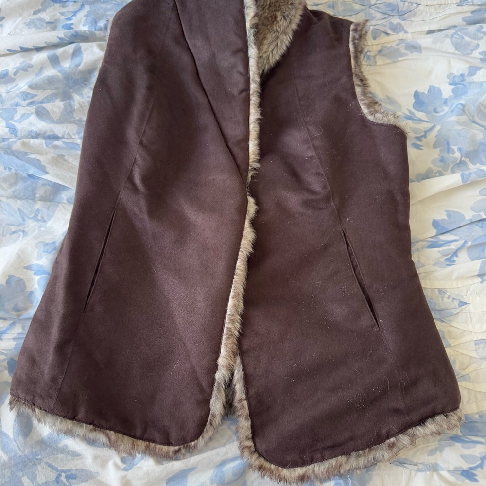 Brown Faux Fur Trim Vest